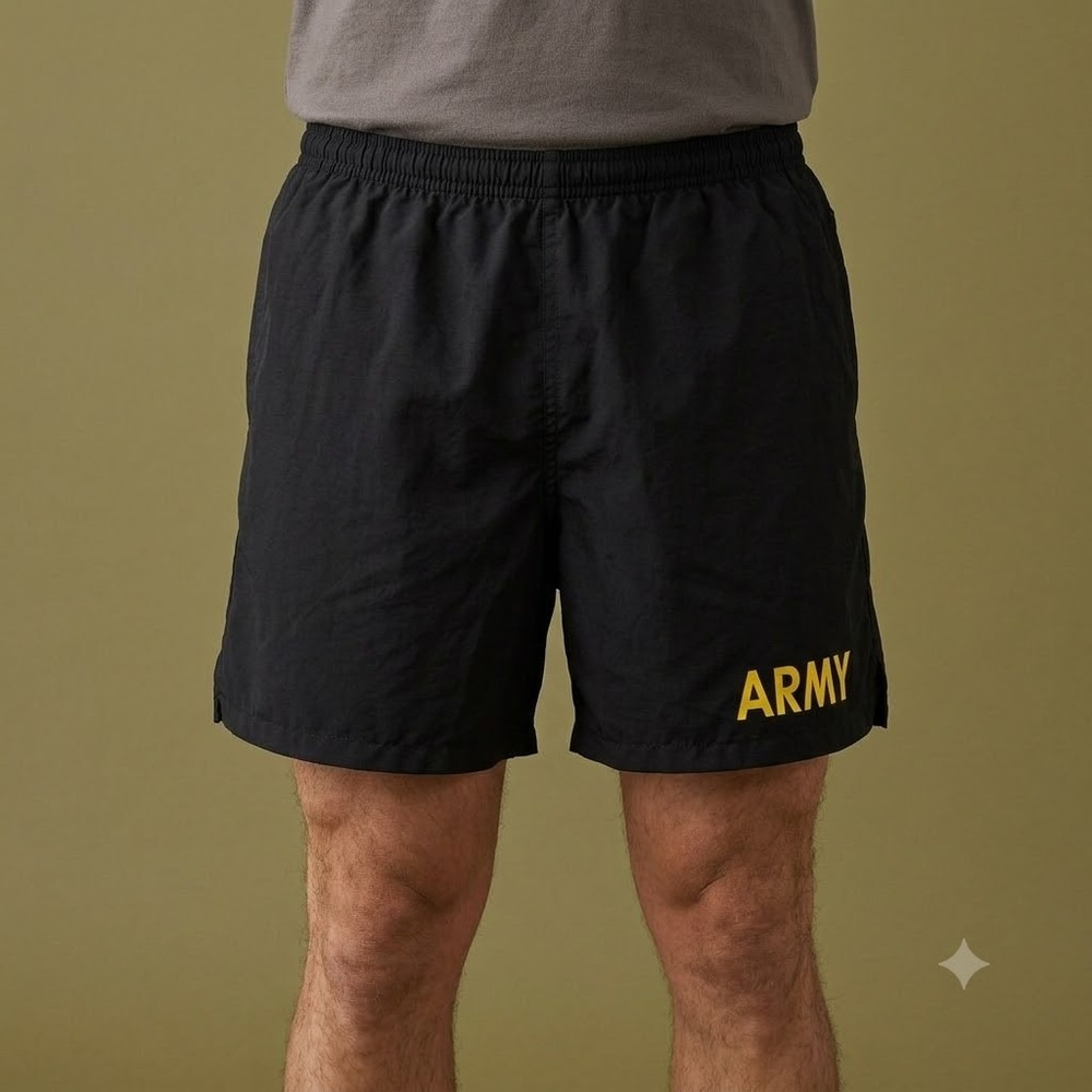 US Army Physical Training Shorts Men's Large Black Yellow PT Running